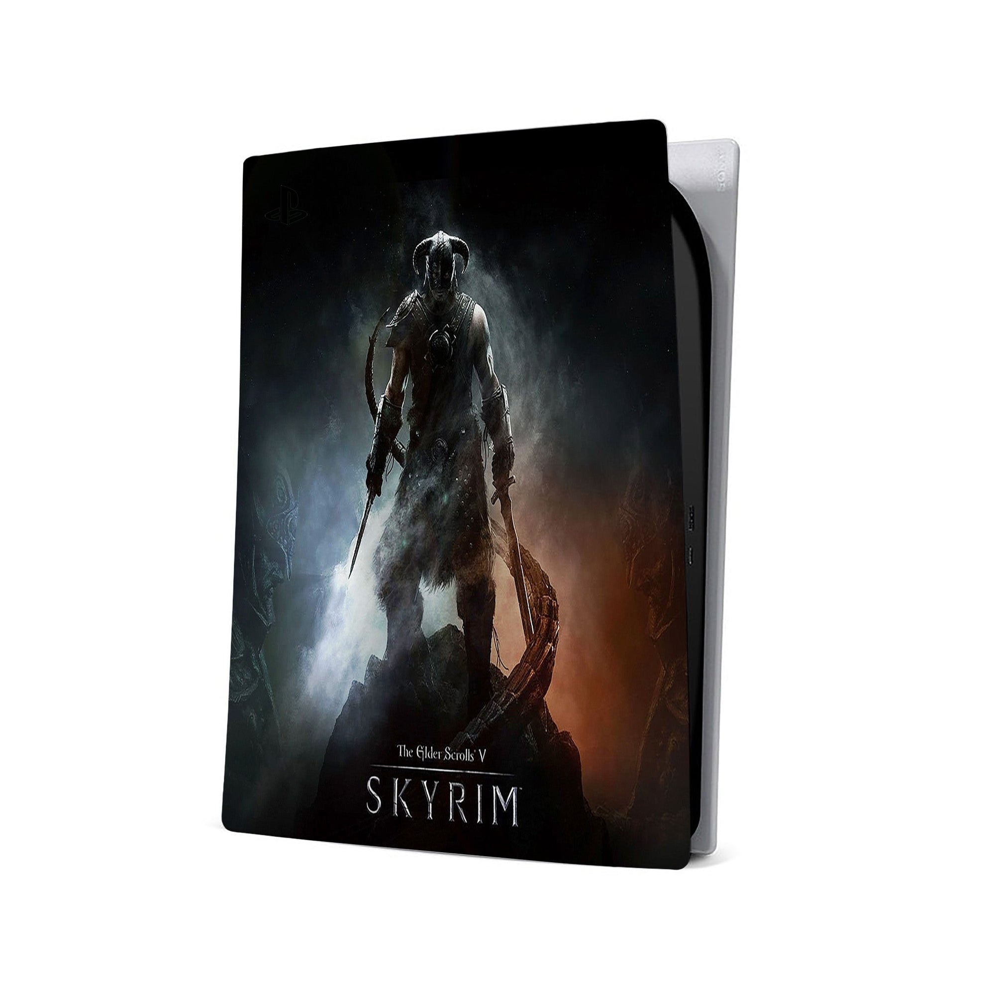 A video game skin featuring a Dragonborn Saga design for the PS5.