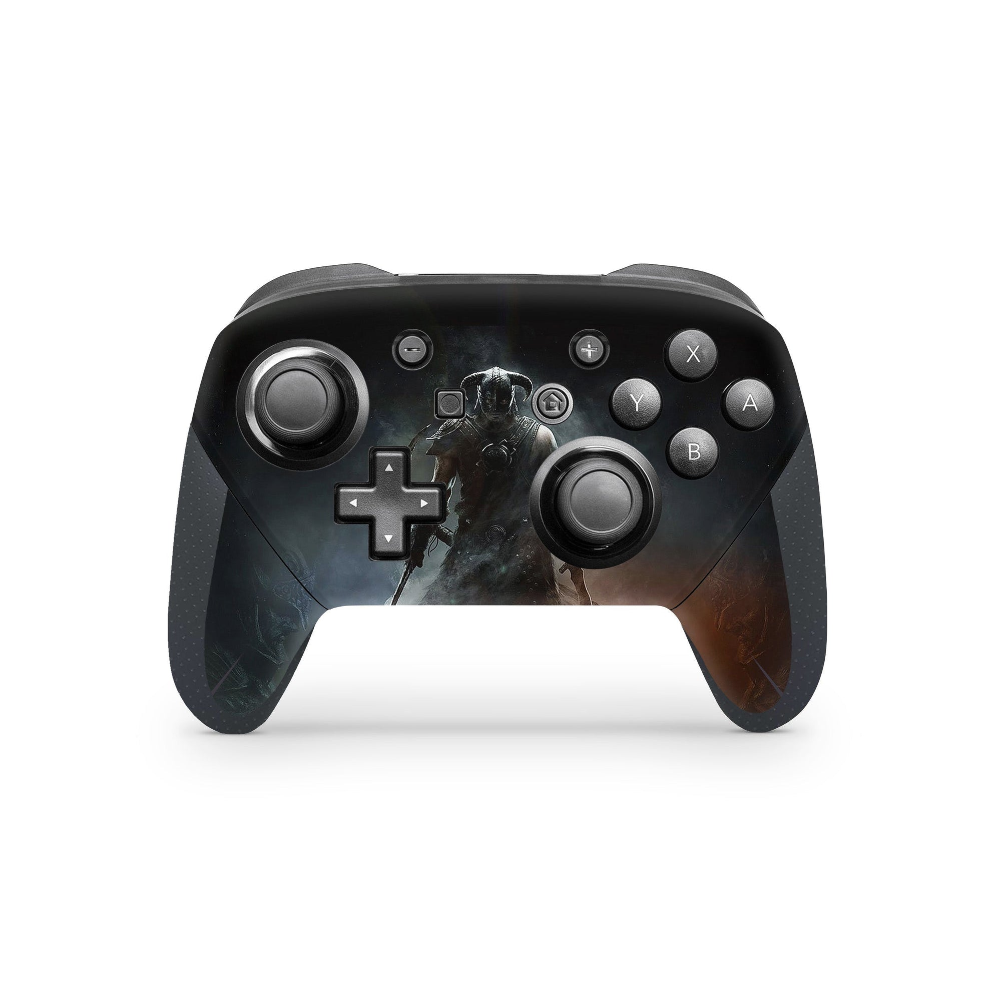 A video game skin featuring a Dragonborn Saga design for the Nintendo Switch Pro Controller.