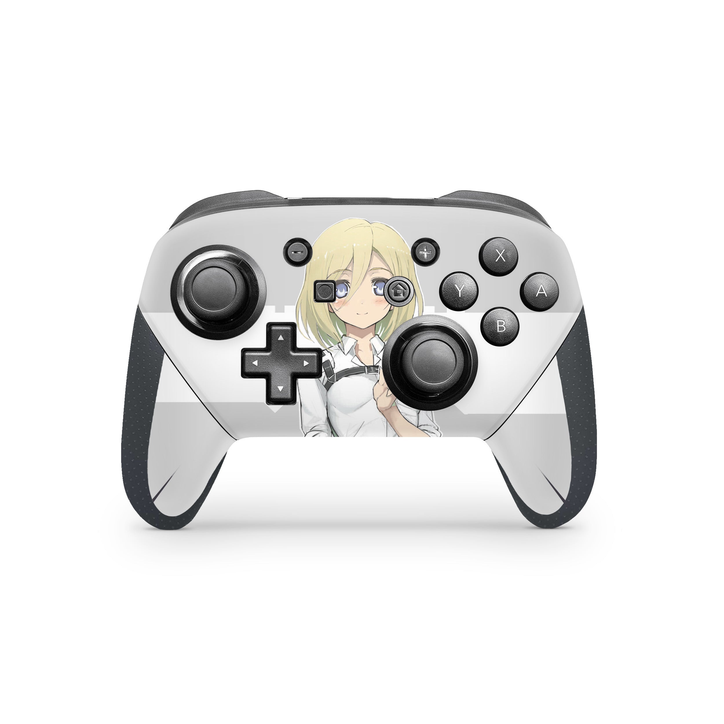 A video game skin featuring a Attack On Titan Historia Reiss design for the Switch Pro Controller.