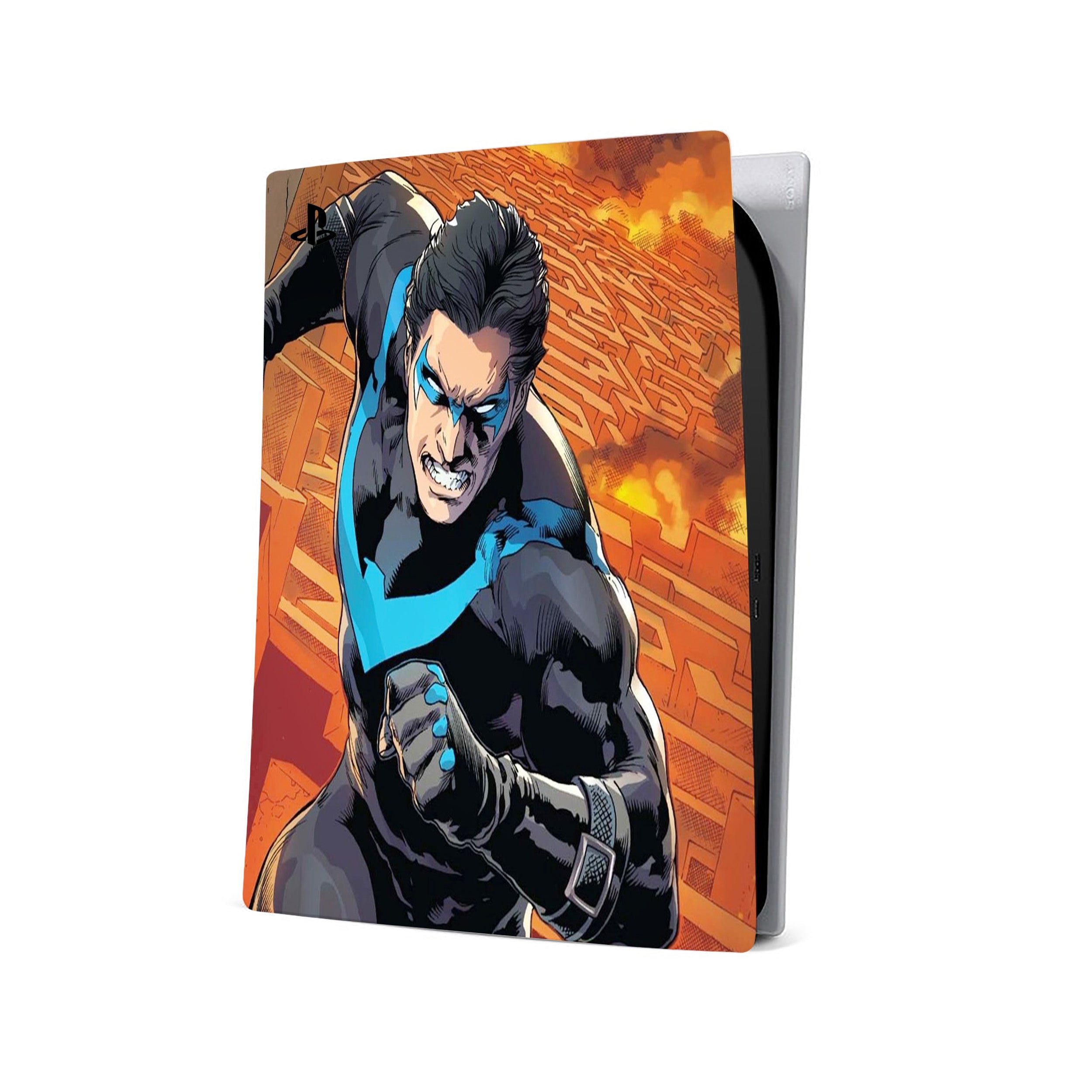 A video game skin featuring a DC Comics Nightwing design for the PS5.