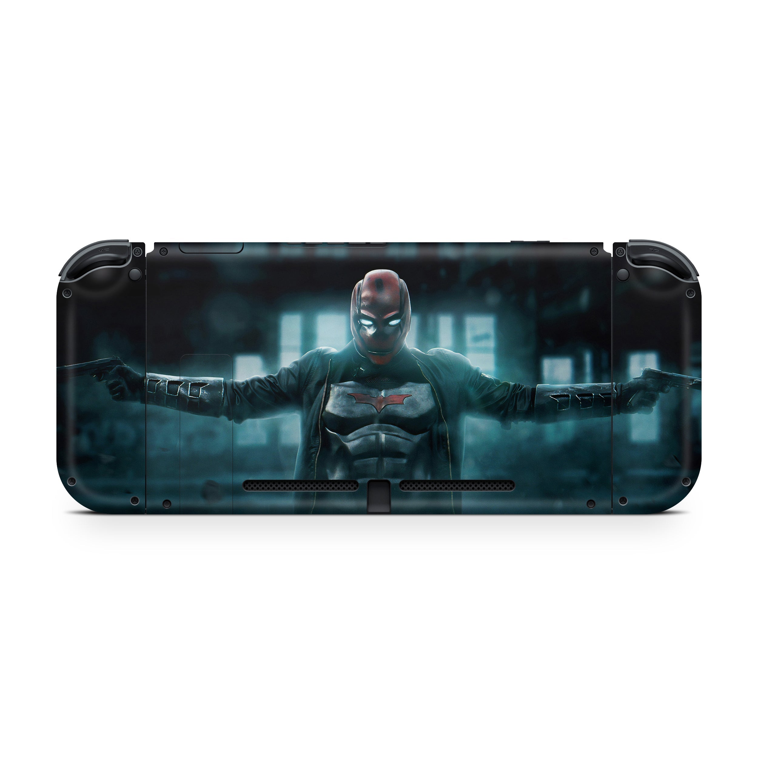 A video game skin featuring a DC Comics Red Hood design for the Nintendo Switch.