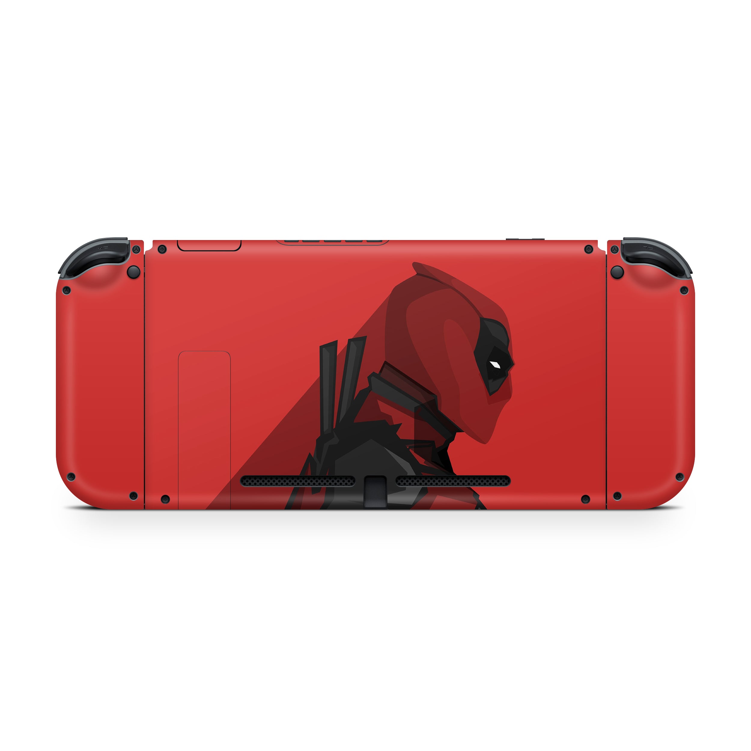 A video game skin featuring a Marvel Comics Deadpool design for the Nintendo Switch.