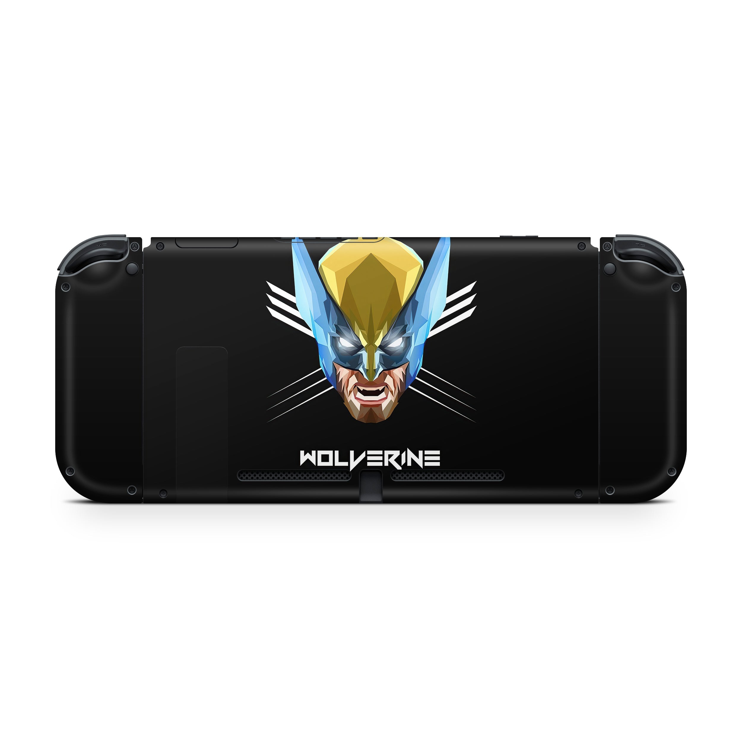 A video game skin featuring a Marvel Comics X Men Wolverine design for the Nintendo Switch.