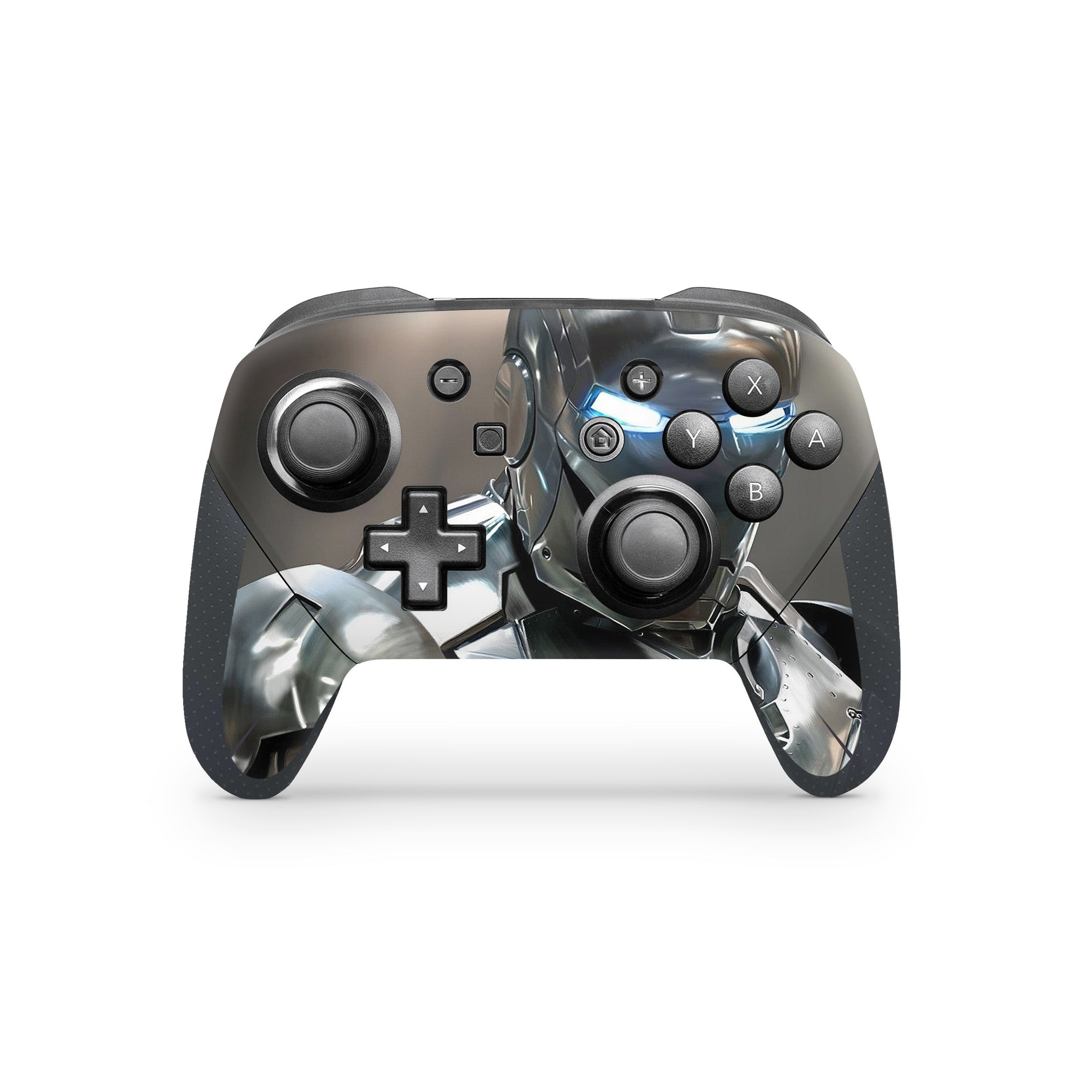 A video game skin featuring a Marvel Iron Man design for the Switch Pro Controller.