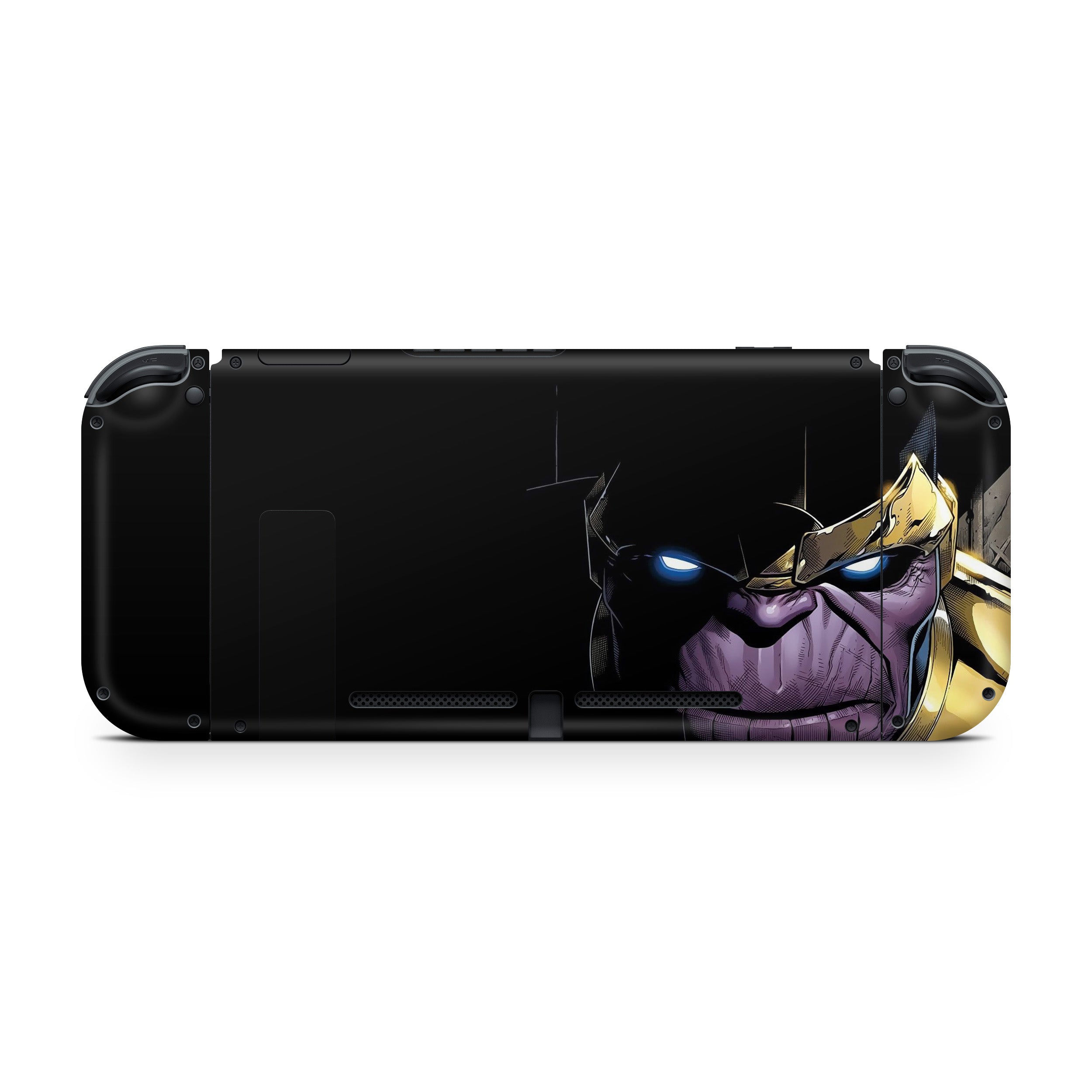 A video game skin featuring a Marvel Thanos design for the Nintendo Switch.