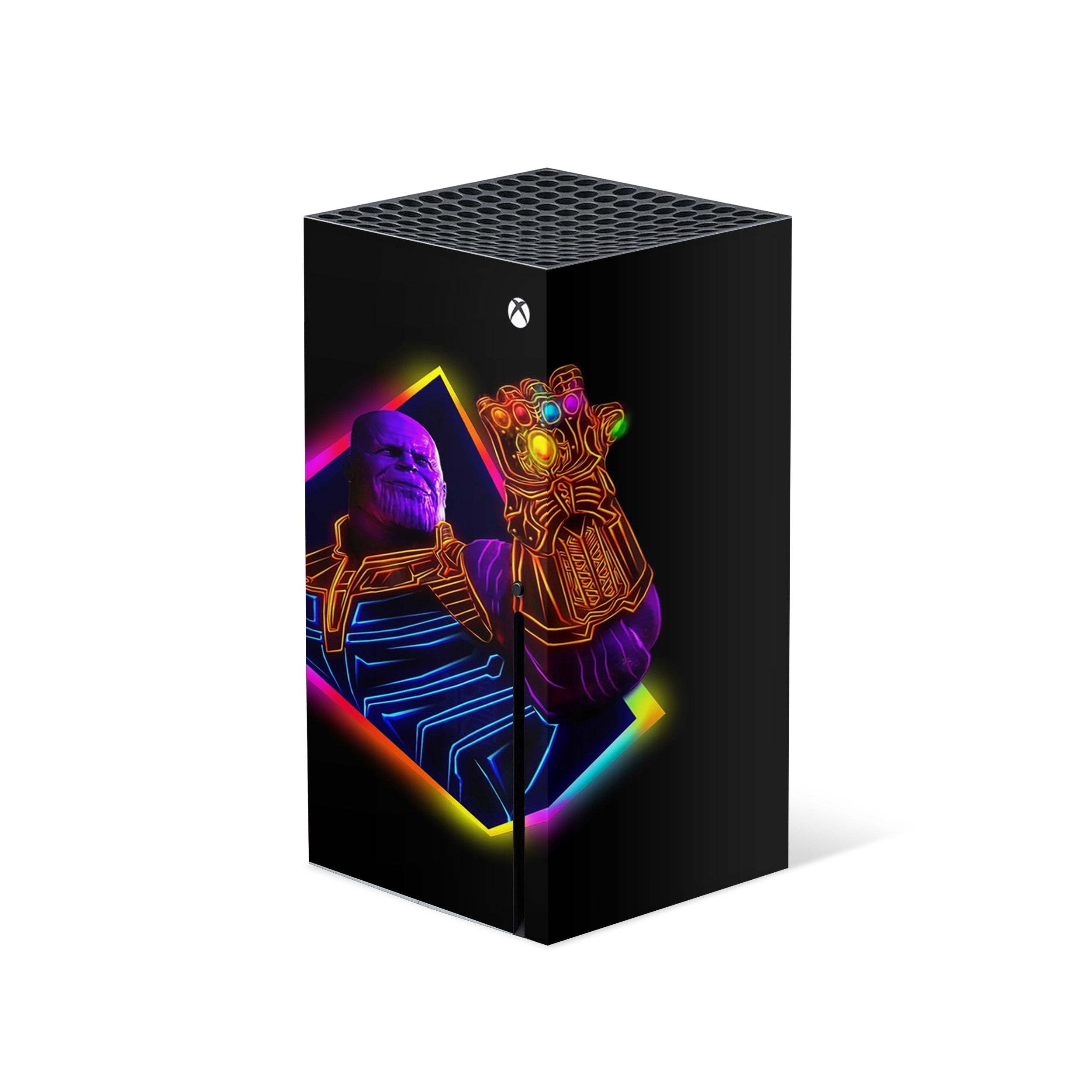 A video game skin featuring a Marvel Thanos design for the Xbox Series X.